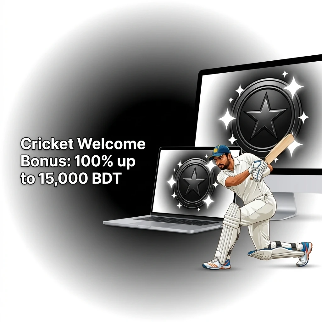 Cricket Welcome Bonus 100% up to 15,000 BDT for new users using promo code CRICKET100 on first deposit