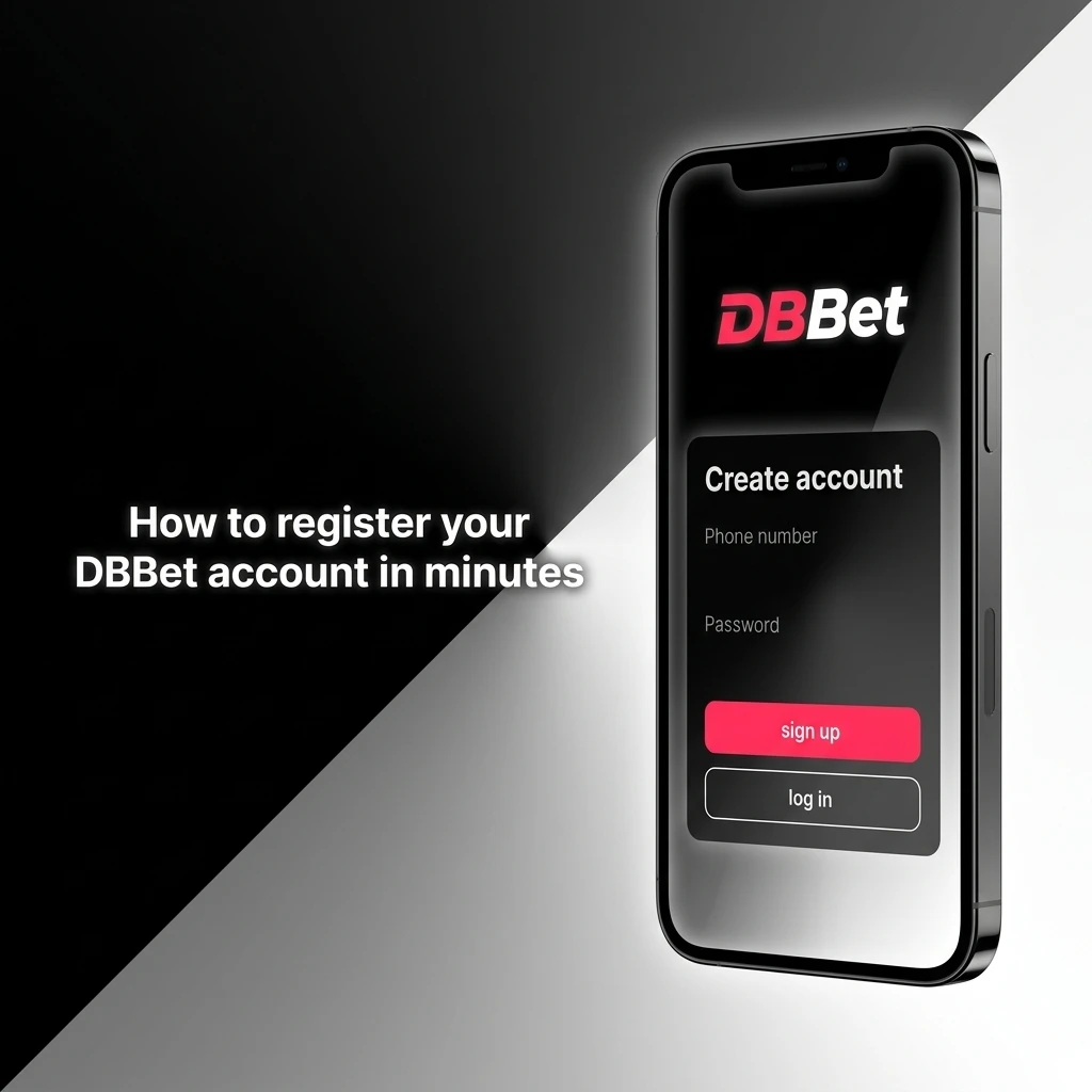 Step-by-step DBBet Bangladesh account registration guide showing sign-up options via phone, email, or social login